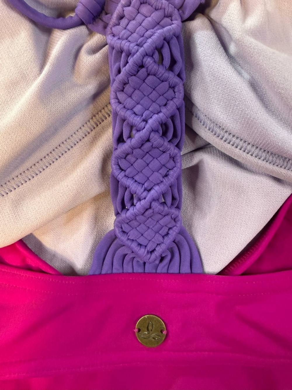 prAna One Piece Swimsuit Women’s Large Pink Purple Braided Back Cutout Swim - Picture 4 of 5